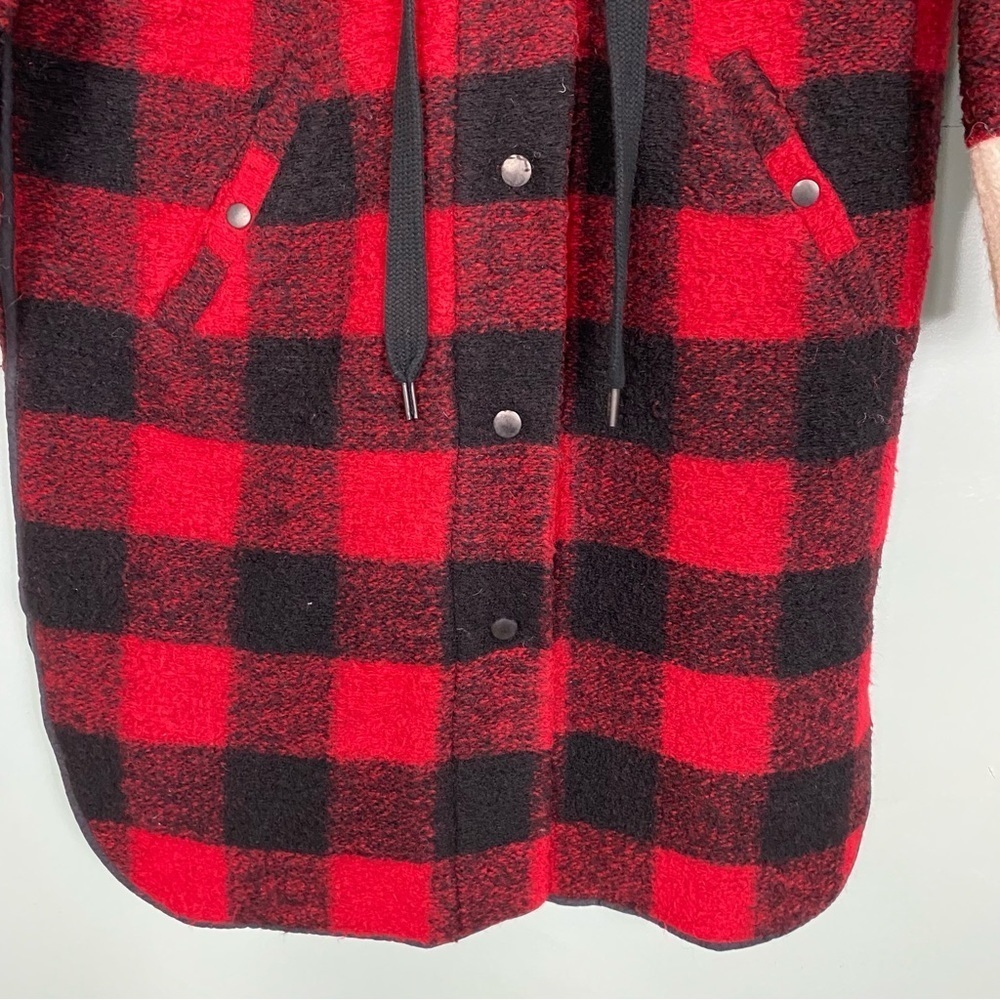 Isabel Marant Buffalo Plaid Red Black Checkered Wool Long Coat Collar Sz 42 - Picture 7 of 15